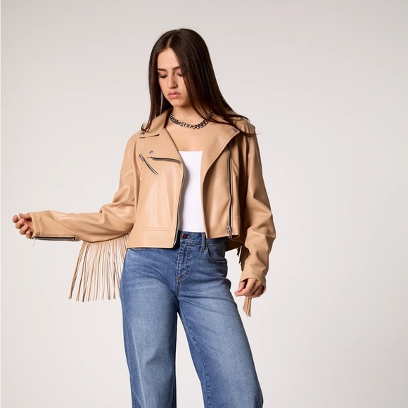 NWT Blue Revival The Way She Moves Unreal Leather Jacket - Sand Dune - Picture 5 of 7